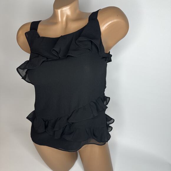 Black Ruffle Chiffon Tiered Top XS Fairycore Romantic Vampy McBling Goth - Picture 8 of 8